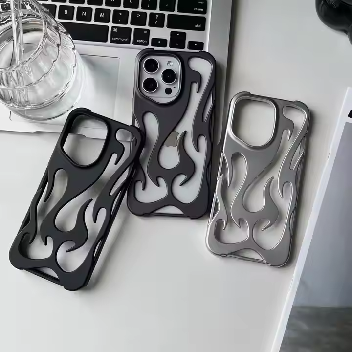 Frosted Hollow Flame Shaped Shockproof Phone Cover Case for iPhone 15 Pro Max 16 14
