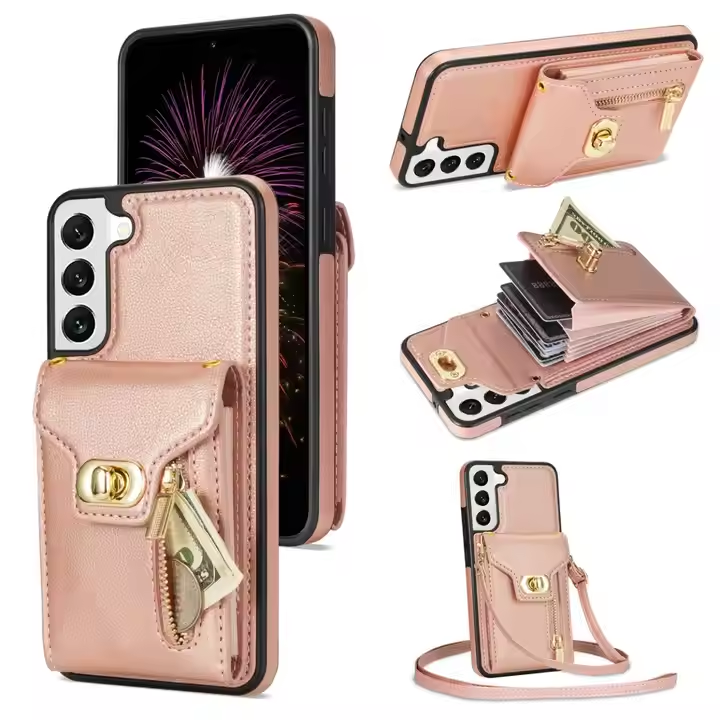 Luxury Ladies' Portable Leather Wallet Phone Case for Samsung